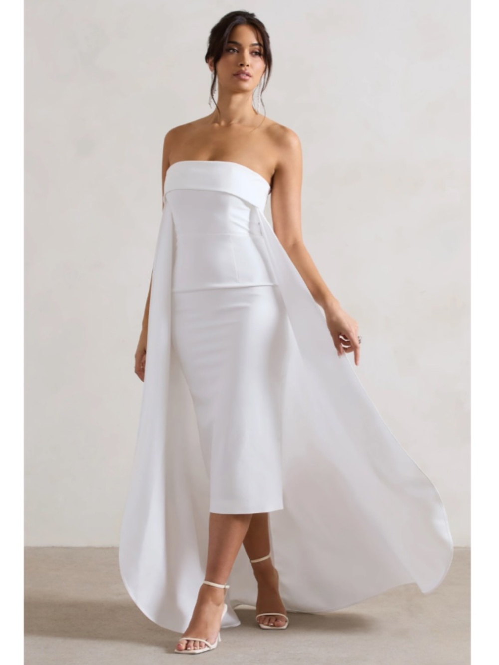Club L London Save The Date Cream Bandeau Midi Dress With Train